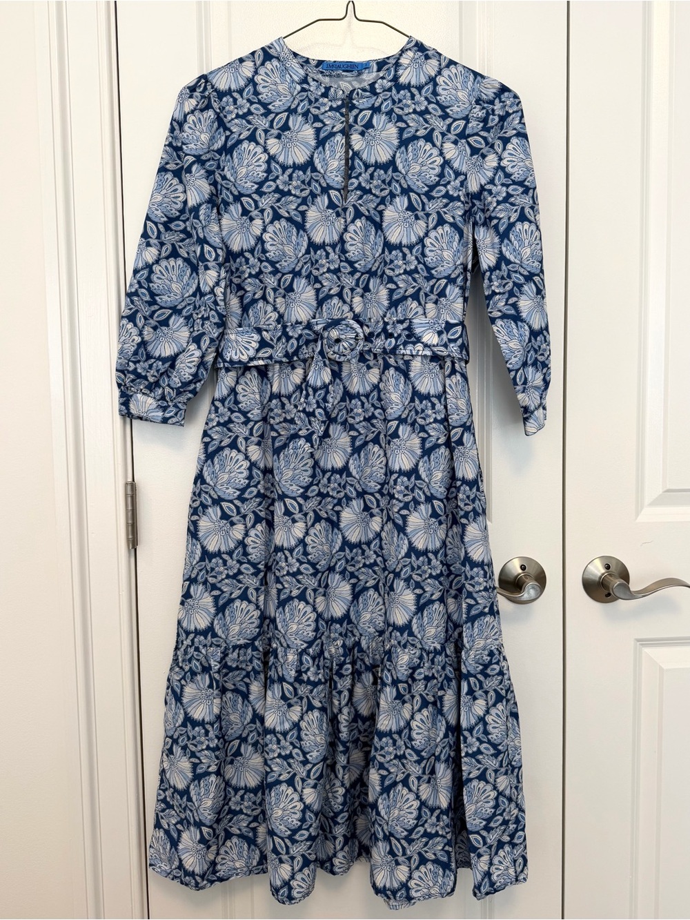 J. McLaughlin Navy and White Floral Long-Sleeve Midi Dress